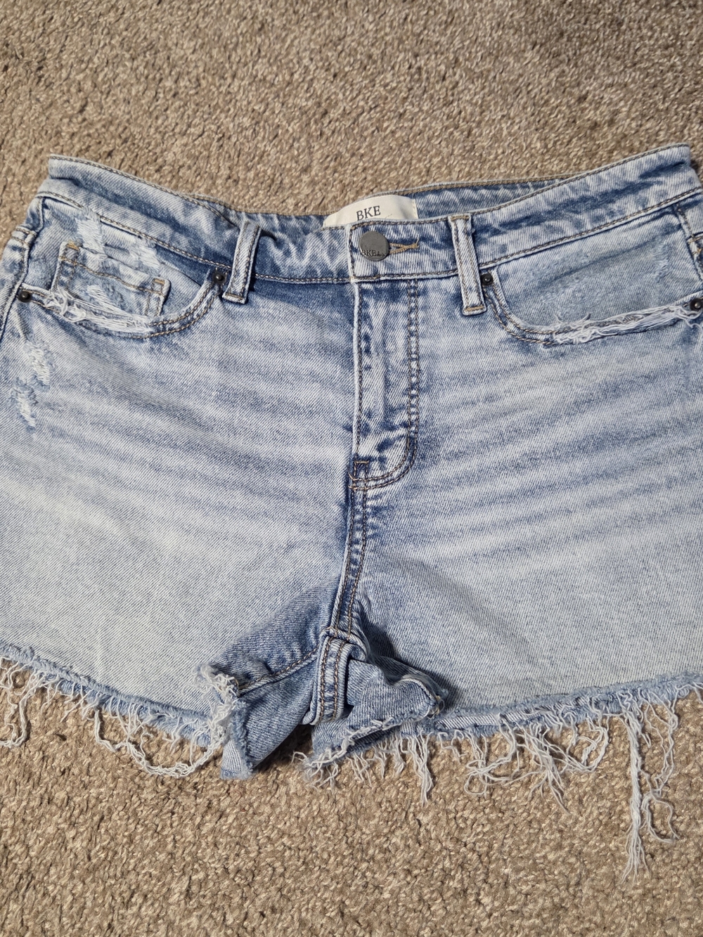 BKE Light Blue Distressed Denim Shorts